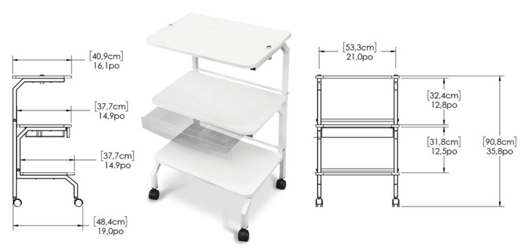 Chariot trois (3) tablettes avec roulettes, Modèle TX3