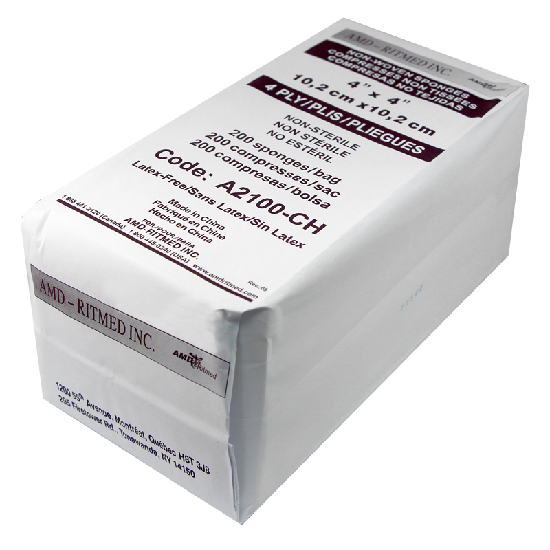 Compresses de gaze 4 plis non tissée, non-stérile - 10 cm (4") x 10 cm (4")