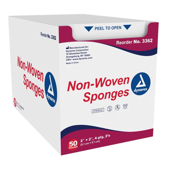 Non-woven cotton gauzes, 4 ply - 5 cm (2") x 5 cm (2") - Sterile