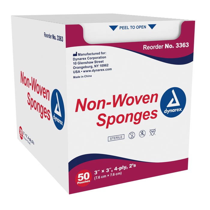 Non-woven cotton gauzes, 4 ply - 7.6 cm (3") x 7.6 cm (3") - Sterile
