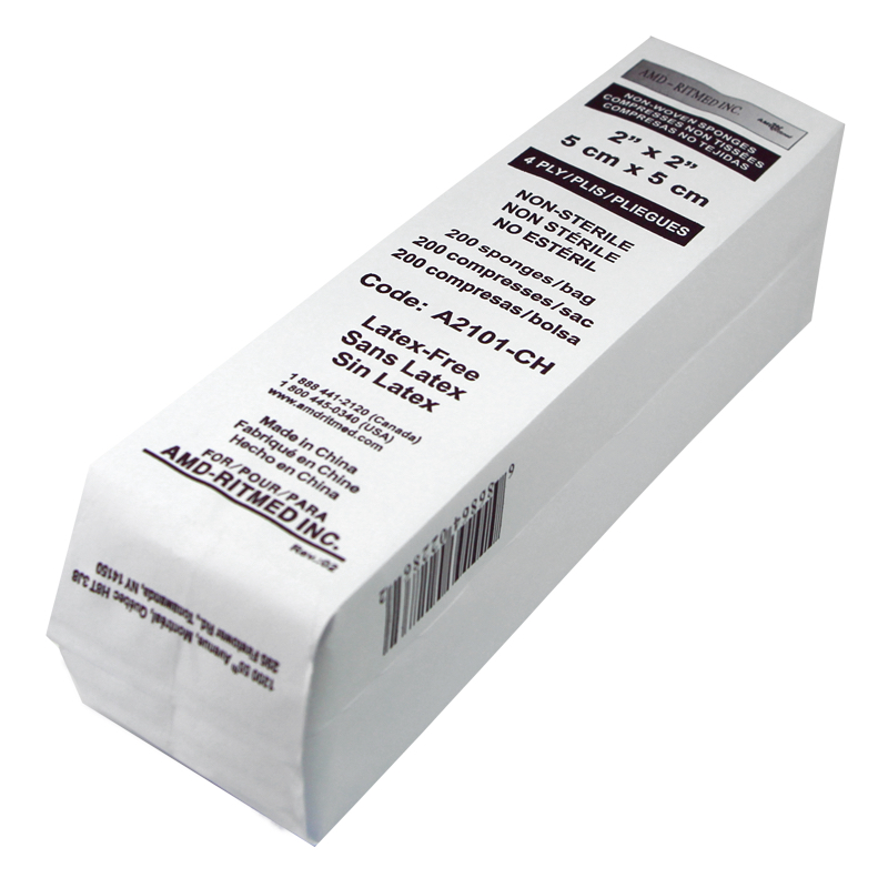 [100-913] Compresses de gaze 4 plis non tissée, non-stérile - 5 cm (2") x 5 cm (2")