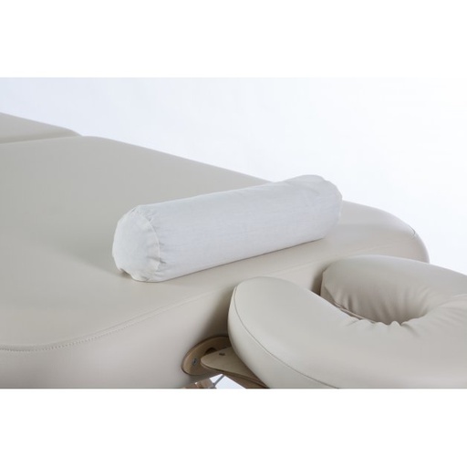 [109-474] Round buckwheat bolster with tan cover - 4" x 12"